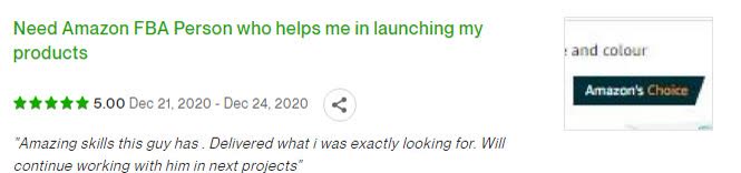 Client review screenshot: Amazon launch help