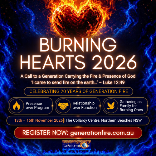 Burning Hearts 2026 event flyer — 20th anniversary gathering of Generation Fire