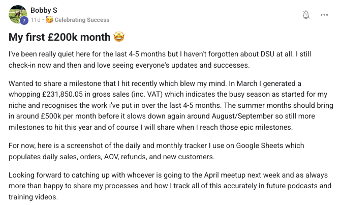 Bobby's first &pound;200k month, &pound;231,850 in gross sales
