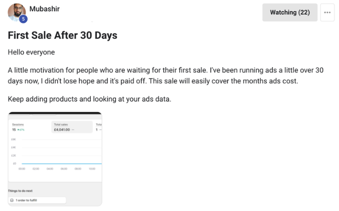Mubashir, first sale after 30 days, &pound;4,041 dashboard