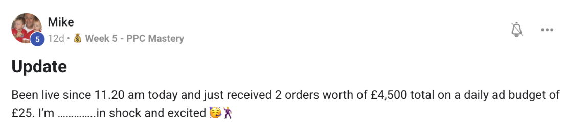 Mike, &pound;4,500 in sales on a &pound;25 daily ad budget