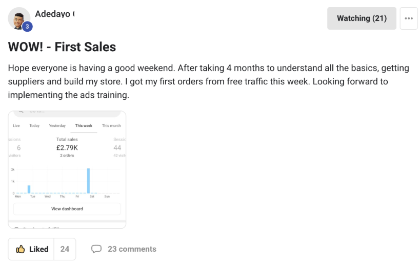 Adedayo, WOW first sales at &pound;2,790
