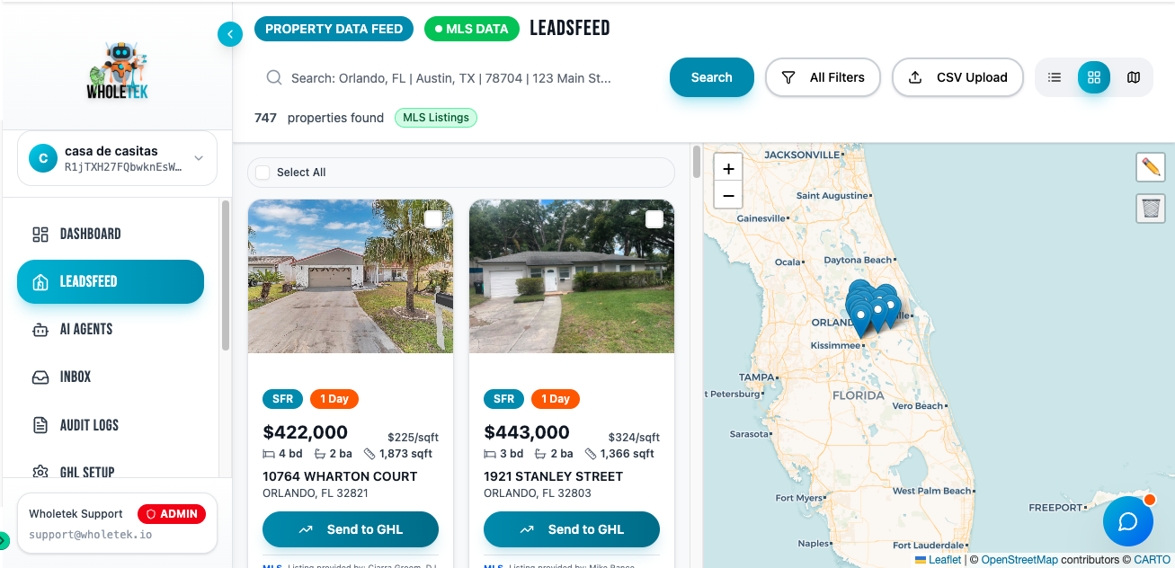 Leadsfeed — nationwide MLS data with map view