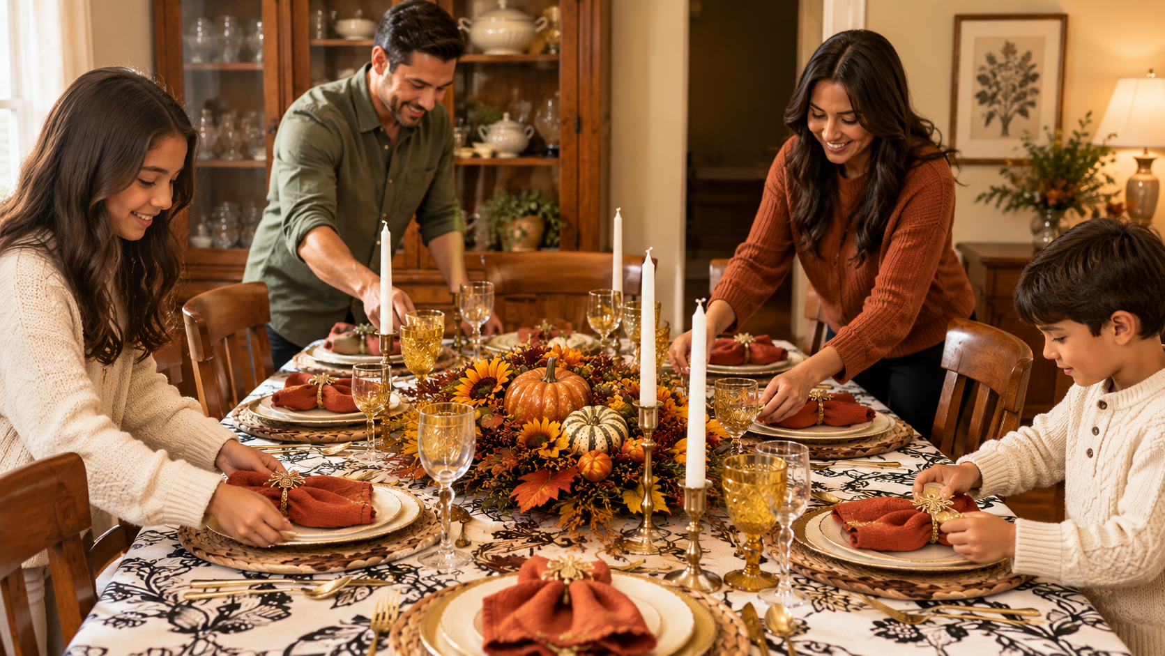 Dining table set early for Thanksgiving dinner Dining table set early for Thanksgiving dinner
