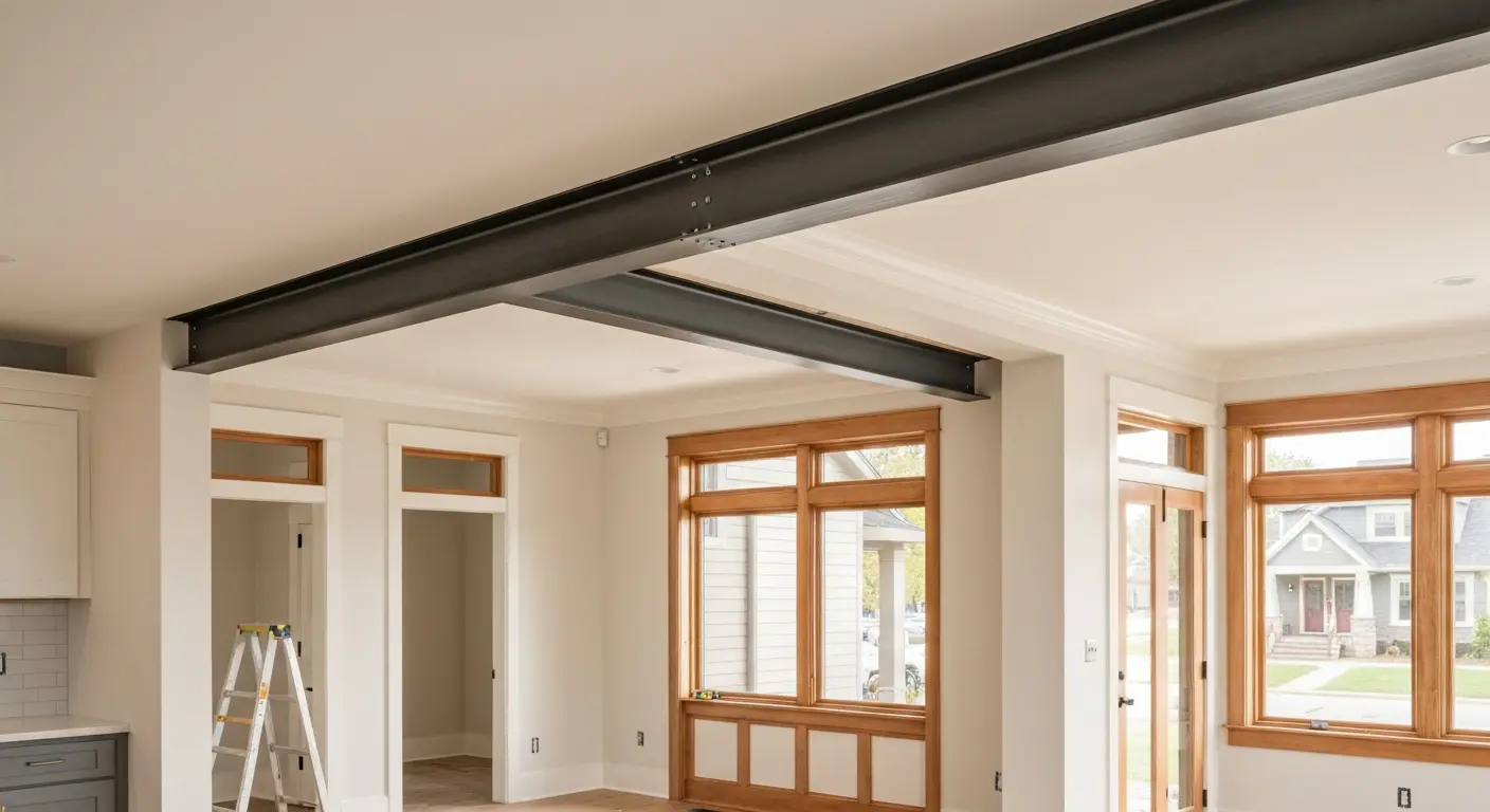 Open floor plan renovation showing removed load-bearing wall