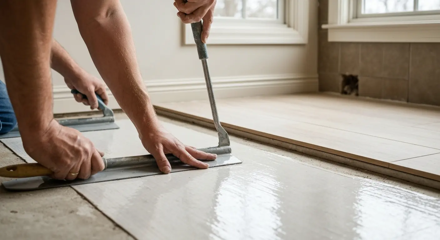 Waterproof bathroom flooring installation detail