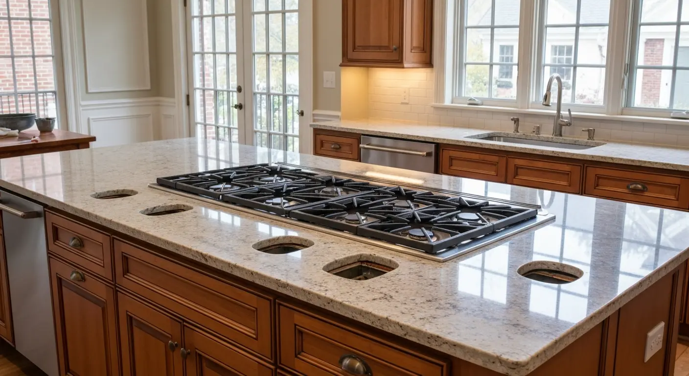 Island with cooktop installation