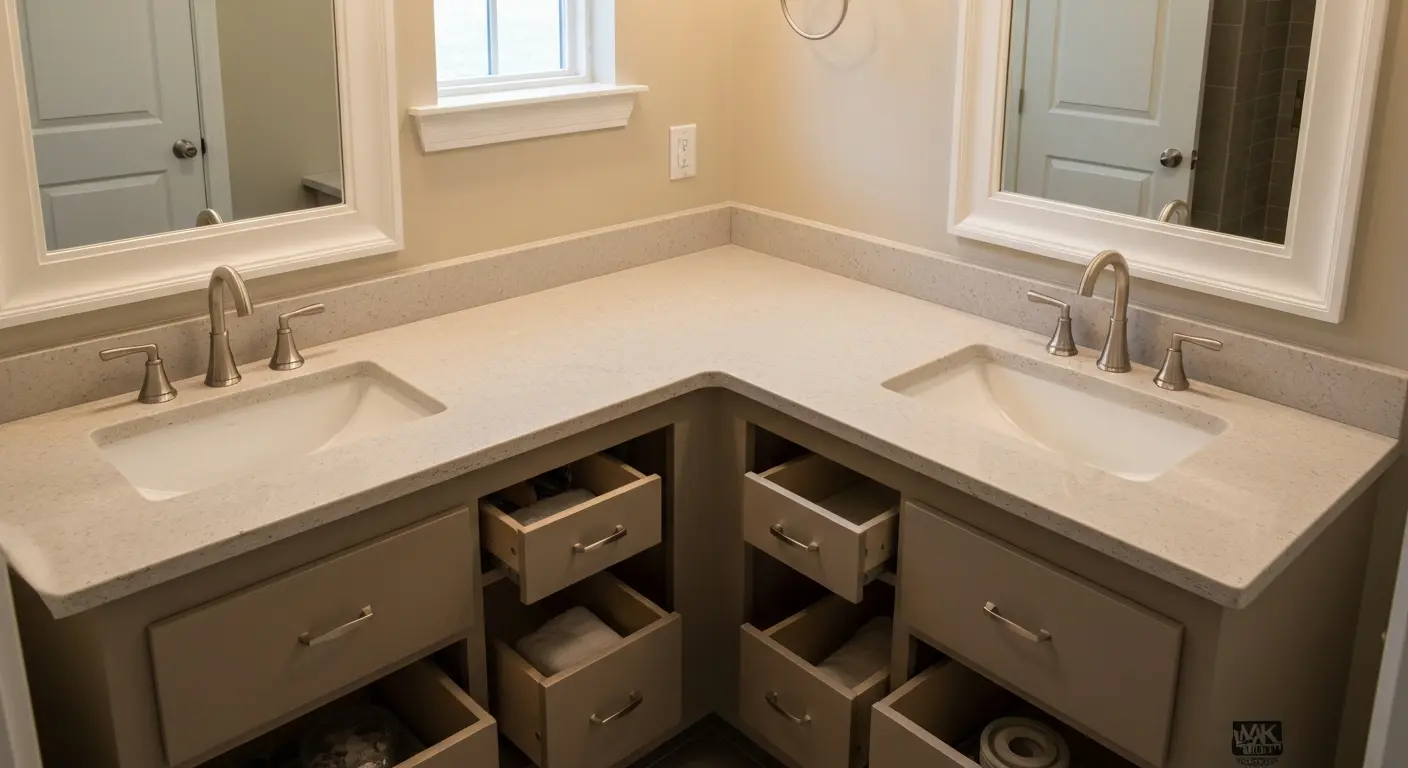 Double-sink vanity installation in Maryland bathroom