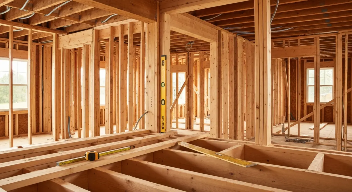 Whole house renovation showing structural framing
