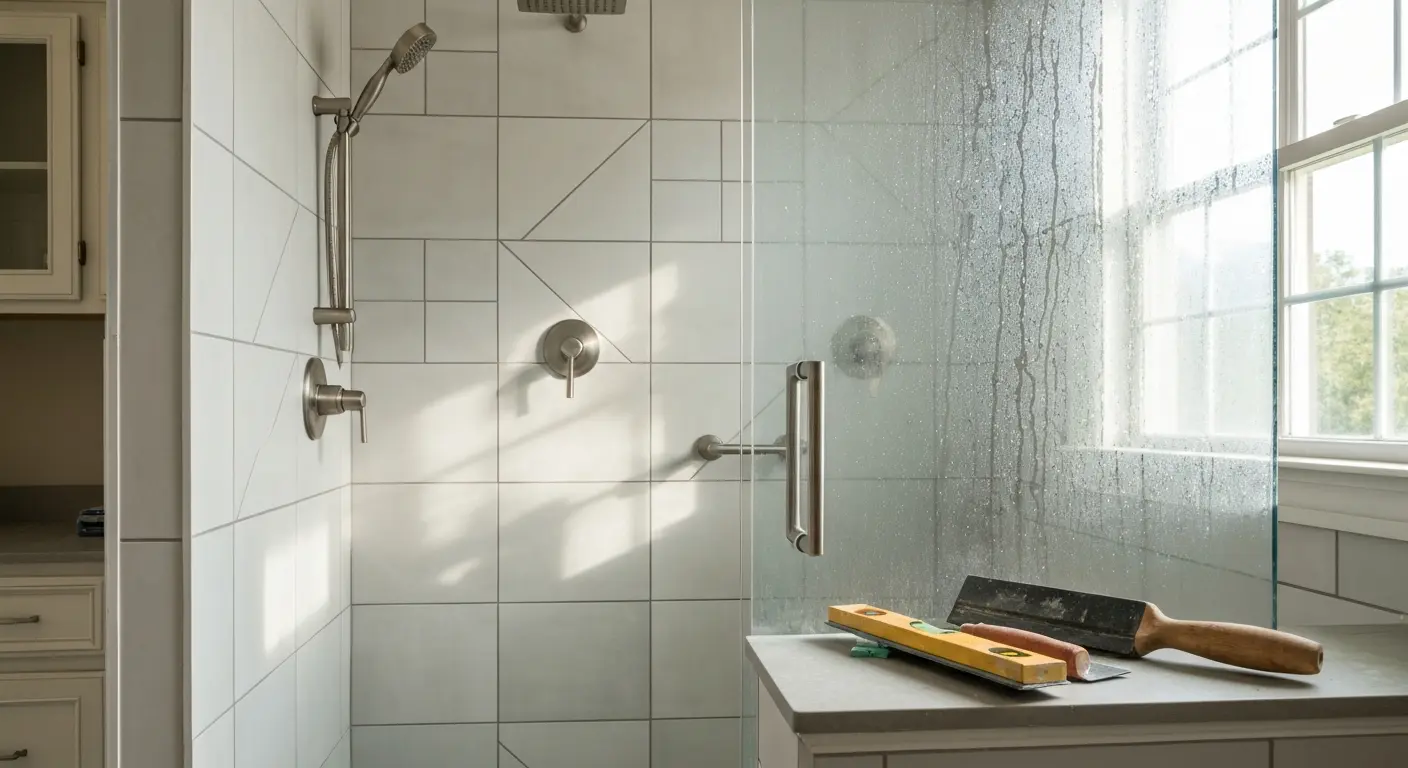 Walk-in shower tile installation