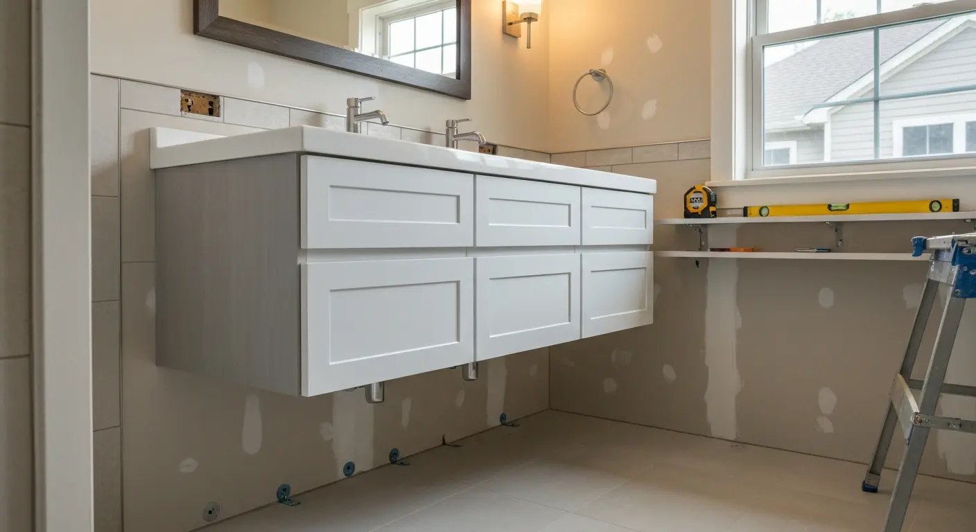 Floating bathroom vanity installation