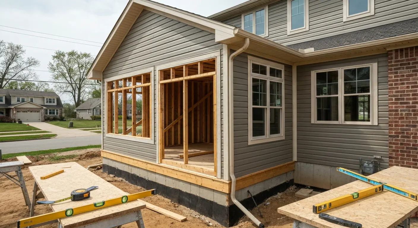Room addition showing new structure and siding