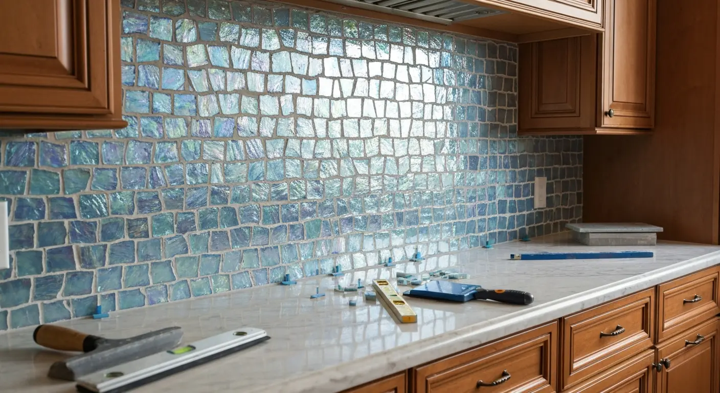 Glass mosaic backsplash design