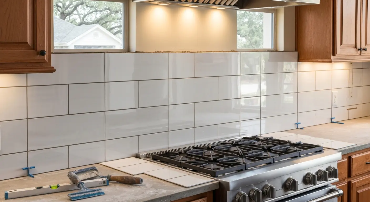 Ceramic tile backsplash installation