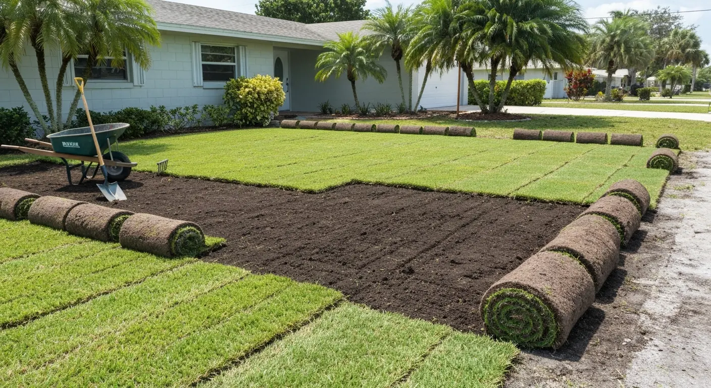 Sod installation project in Cape Coral neighborhood