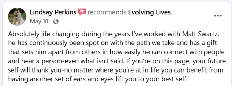 Facebook recommendation from Lindsay Perkins about working with Matt Swartz