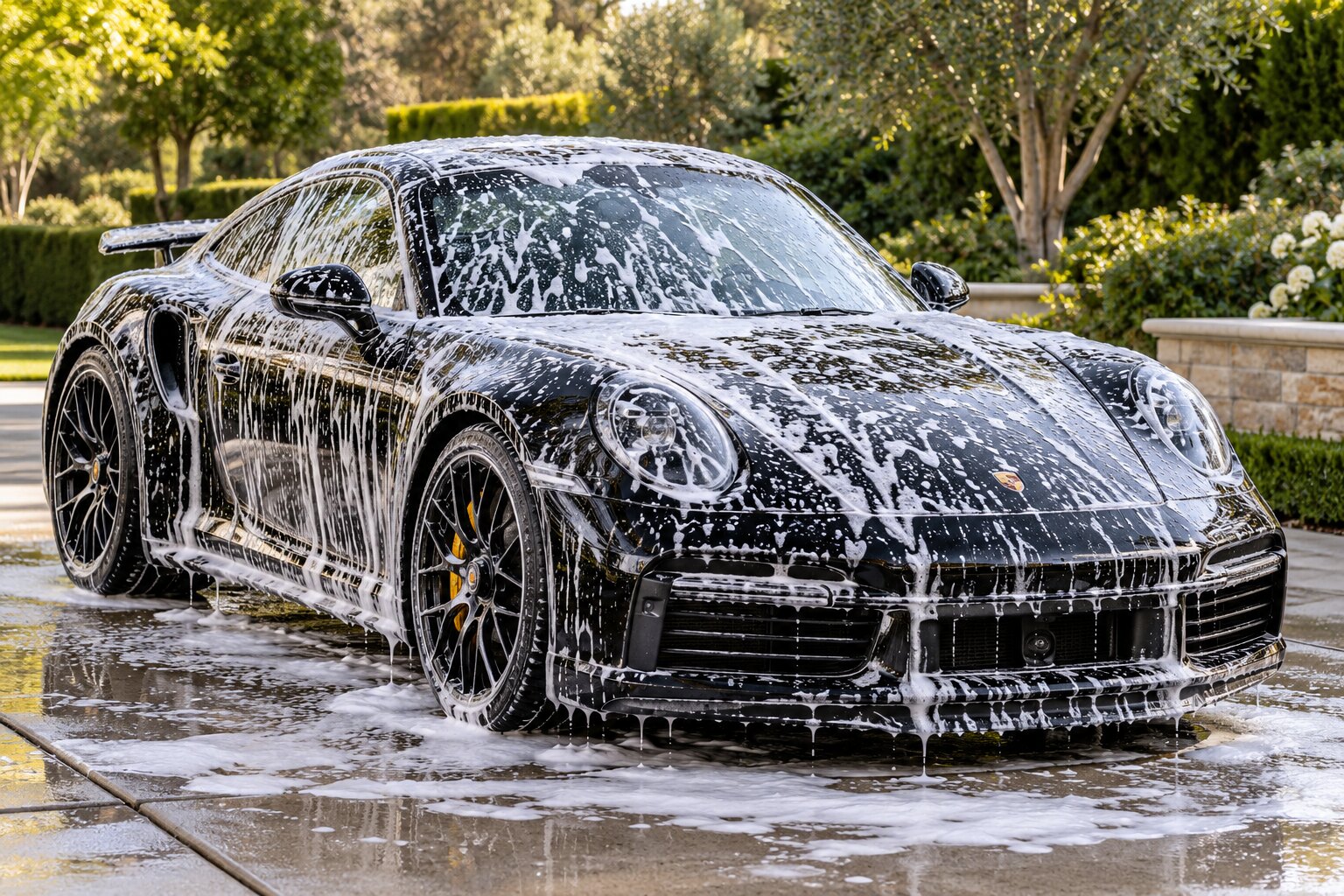 Porsche 911 covered in wash foam