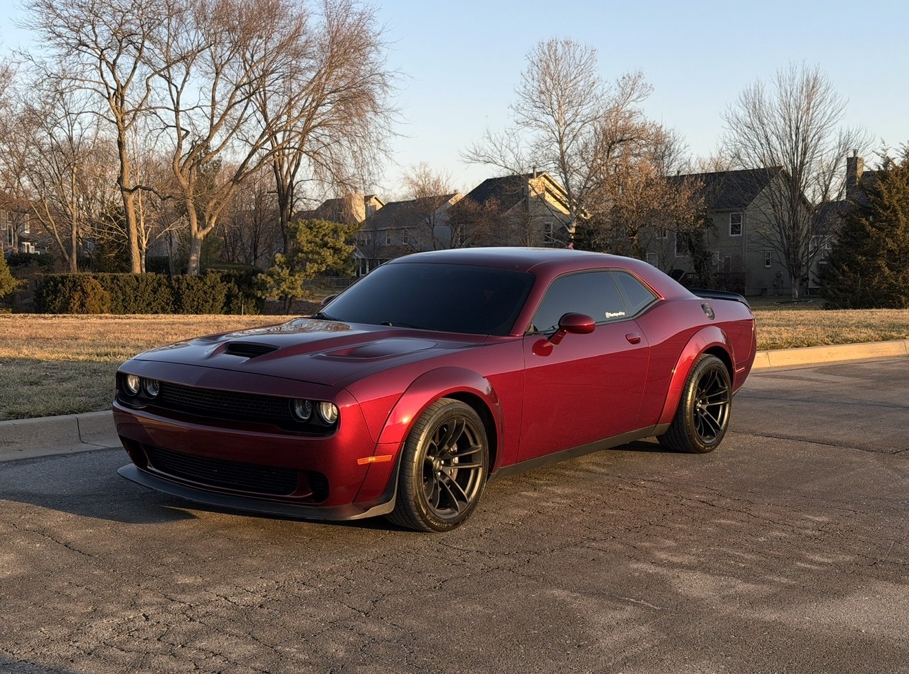 Red muscle coupe in evening light