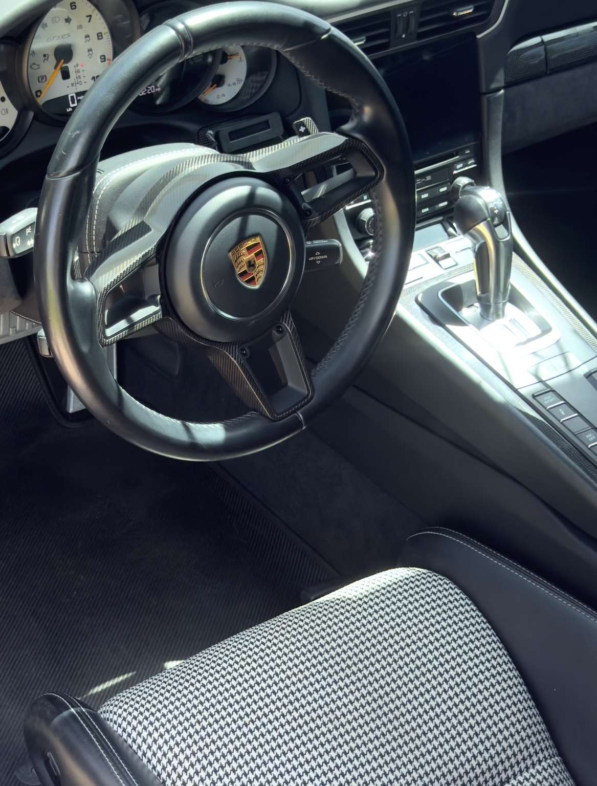 Detailed Porsche 911 GT3 RS interior with carbon fiber trim in St. Petersburg
