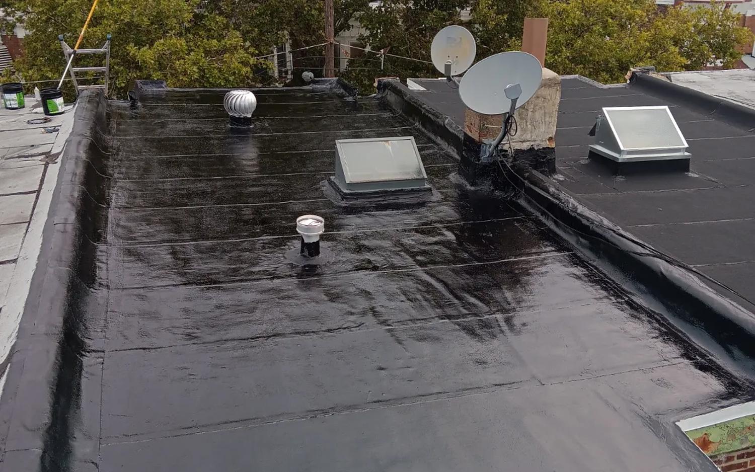 New rubber roof membrane on a Philadelphia row home