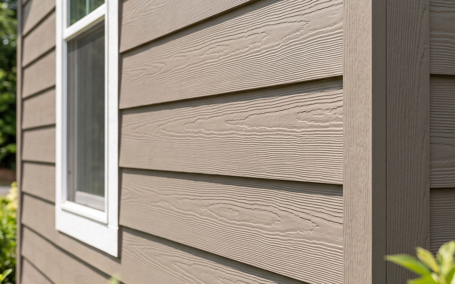Engineered wood lap siding with a pressed wood grain