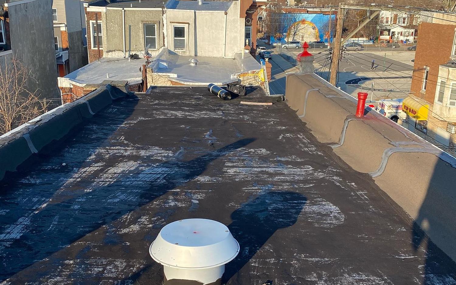 Failing Philadelphia flat roof before MG Roofing replaced it