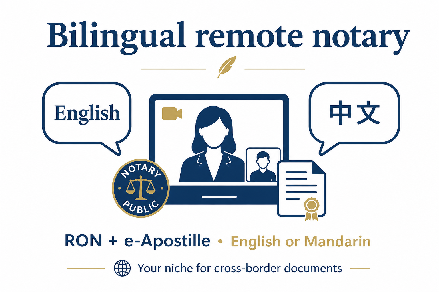 Bilingual remote notary — RON + e-Apostille in English or Mandarin