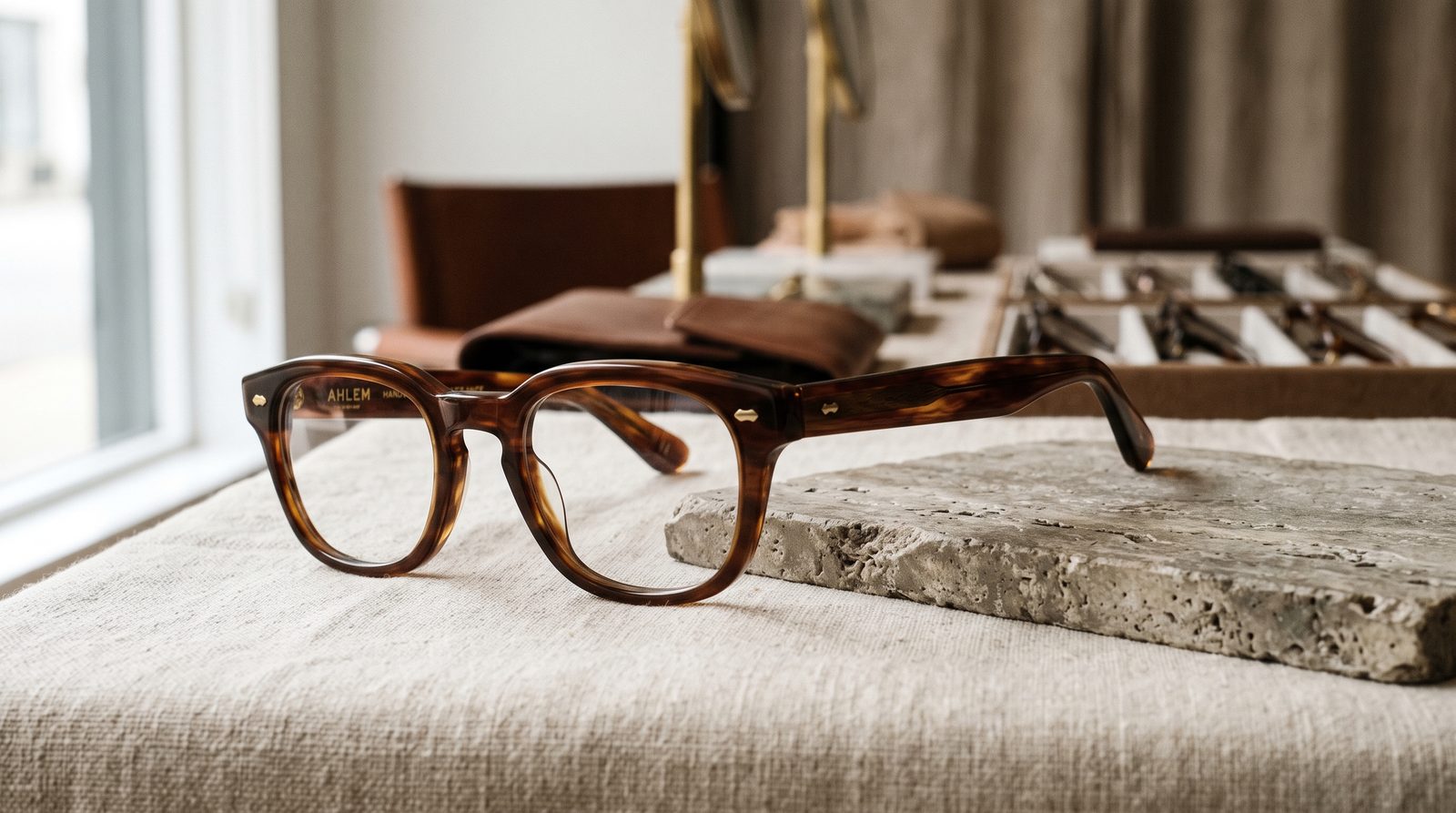 A pair of handcrafted independent designer eyeglass frames