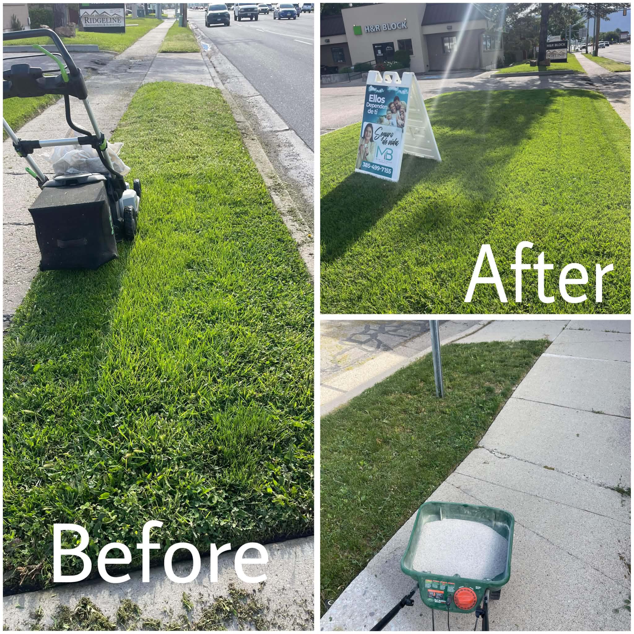 Lawn mower on a well-maintained grassy strip