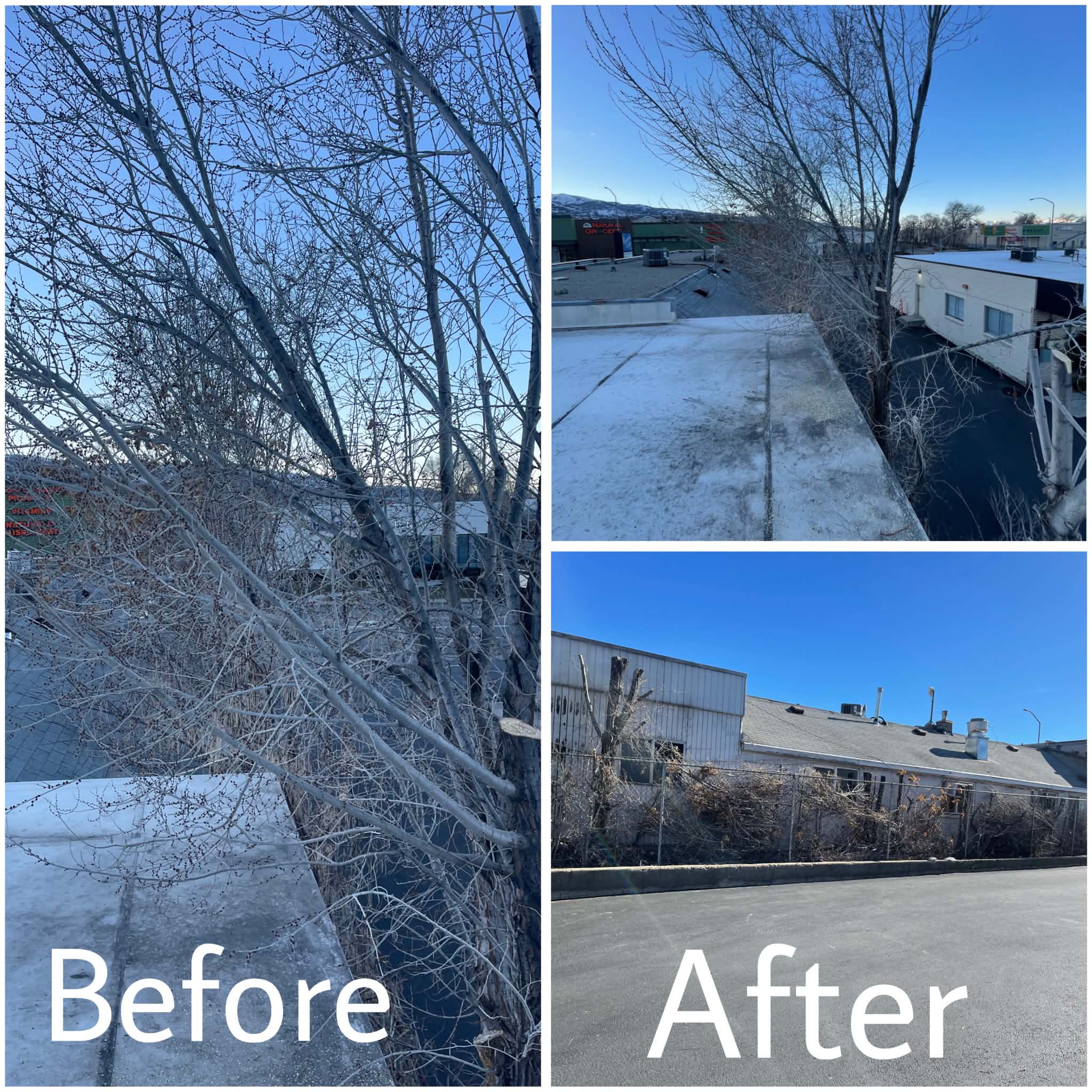 Rooftop before and after snow and debris removal