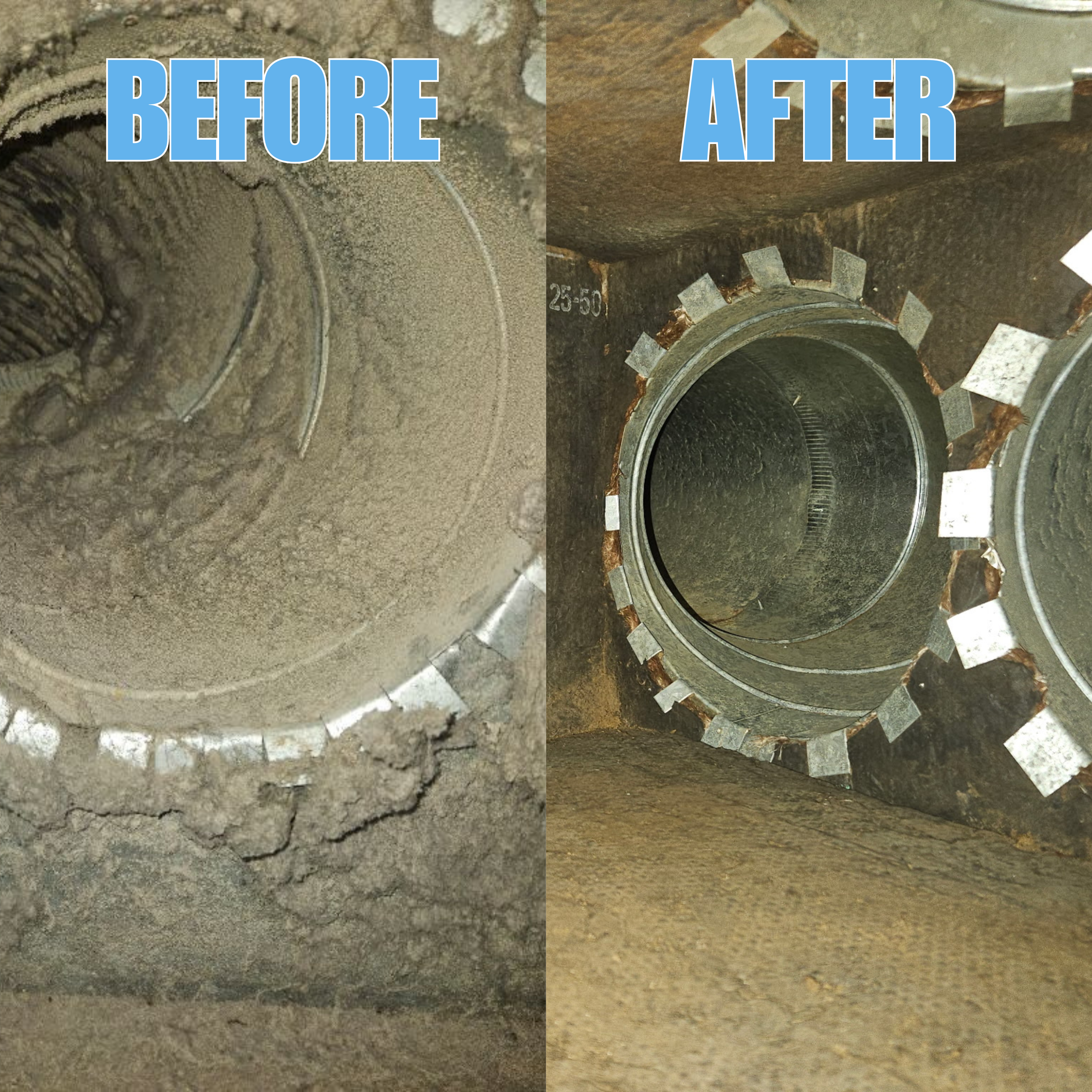 Before and after pic of dusting hvac ductbox