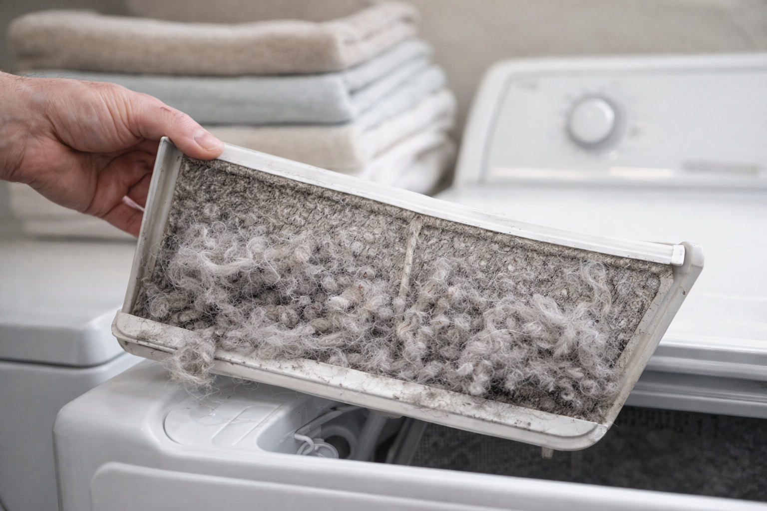 Clogged Dryer lint screen filled with pet hair in Tennessee Home