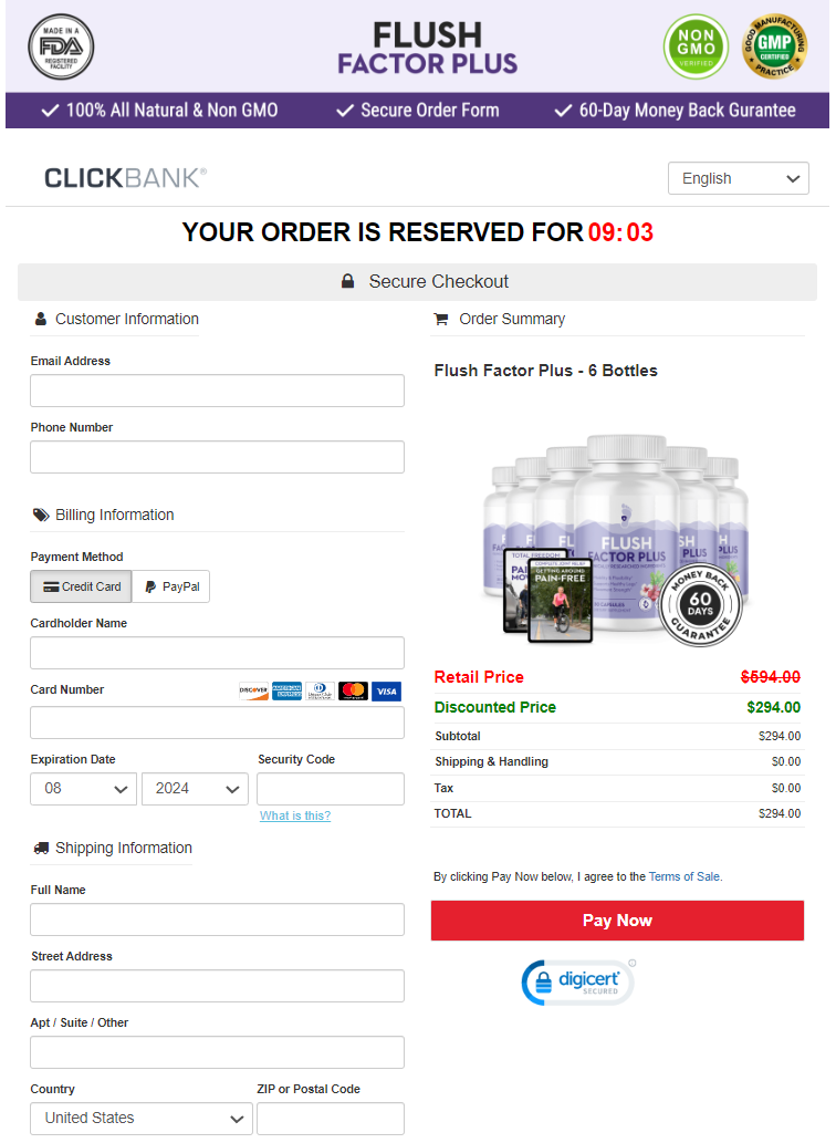 Flush Factor Plus Order Page