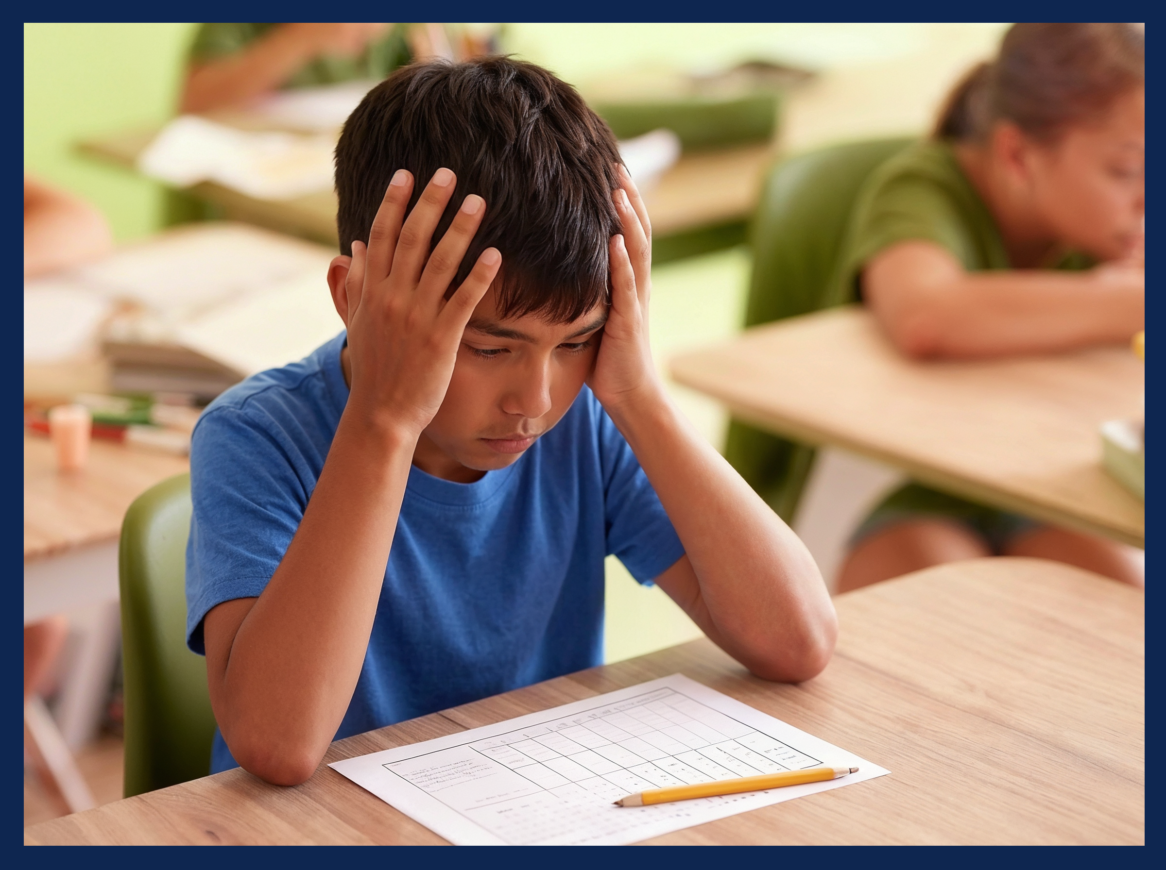 young ESL student anxiously preparing for the Cambridge Key A2 (KET) exam