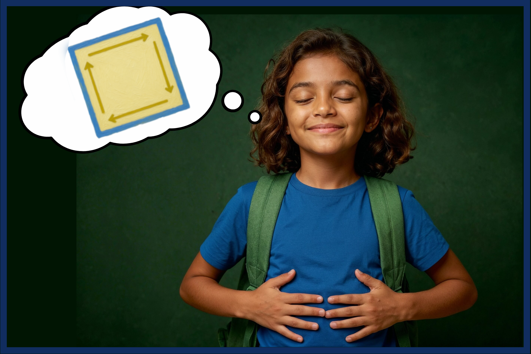 young girl esl student practicing box breathing before the Cambridge Key A2 (KET) exam prep