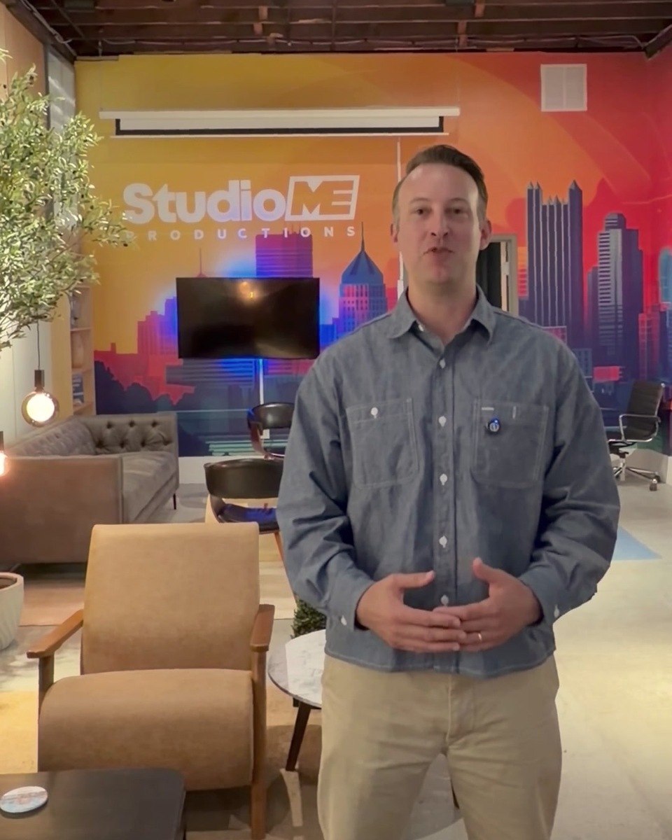 RJ Huebert on set at StudioME Productions in Pittsburgh, recording content for HBT Digital