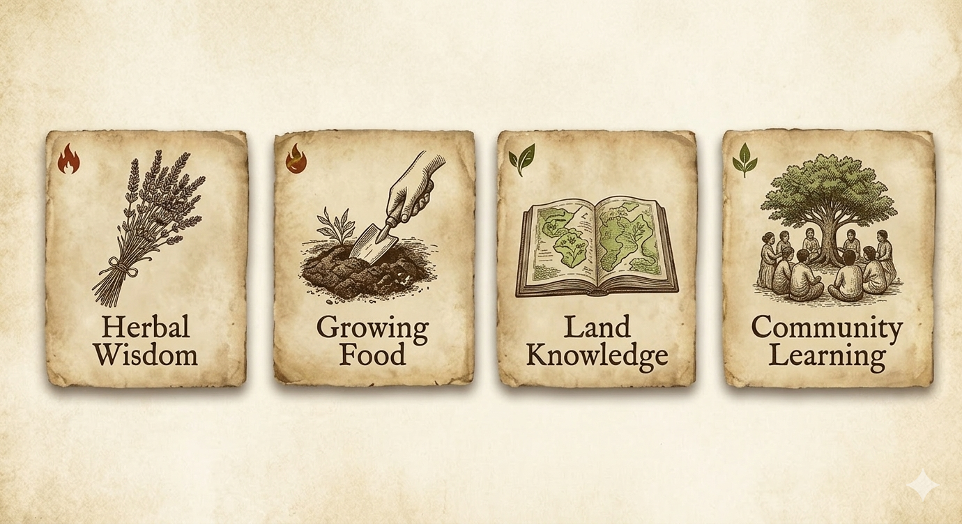 Herbal Wisdom, Growing Food, Land Knowledge, Community Learning