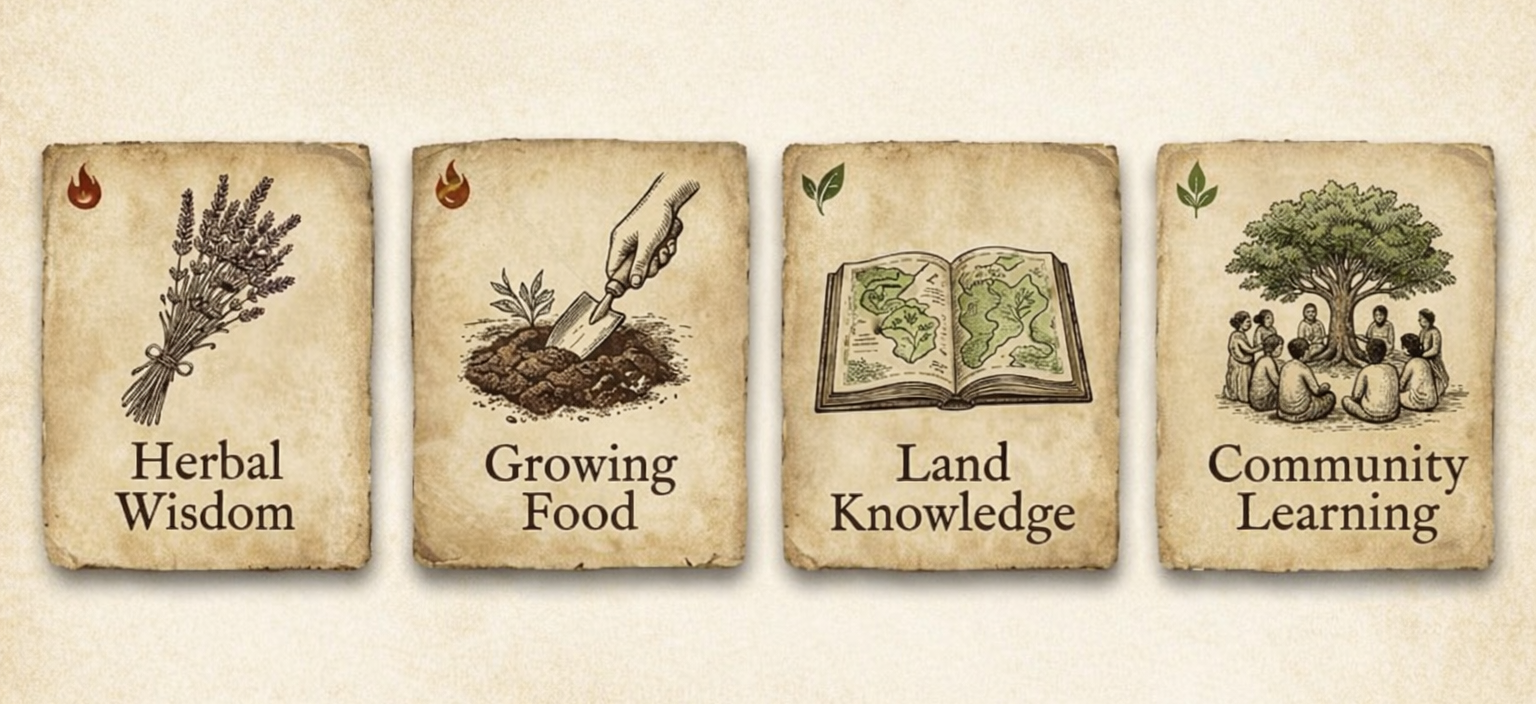 Herbal Wisdom, Growing Food, Land Knowledge, Community Learning
