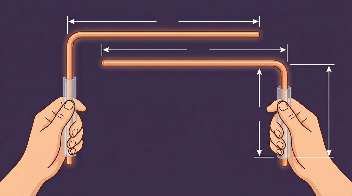 Hands holding copper L-rods in proper dowsing position