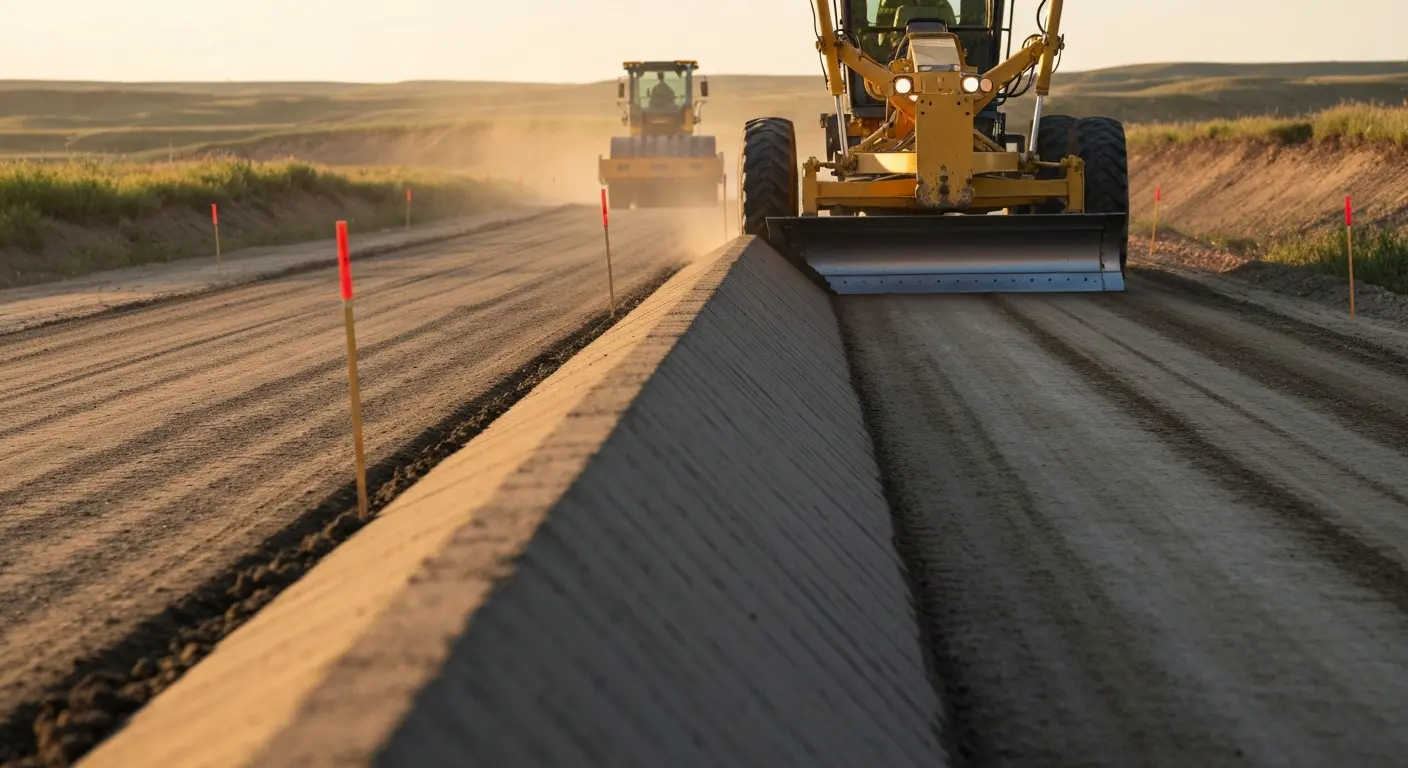 Road building with grading in Whitewood