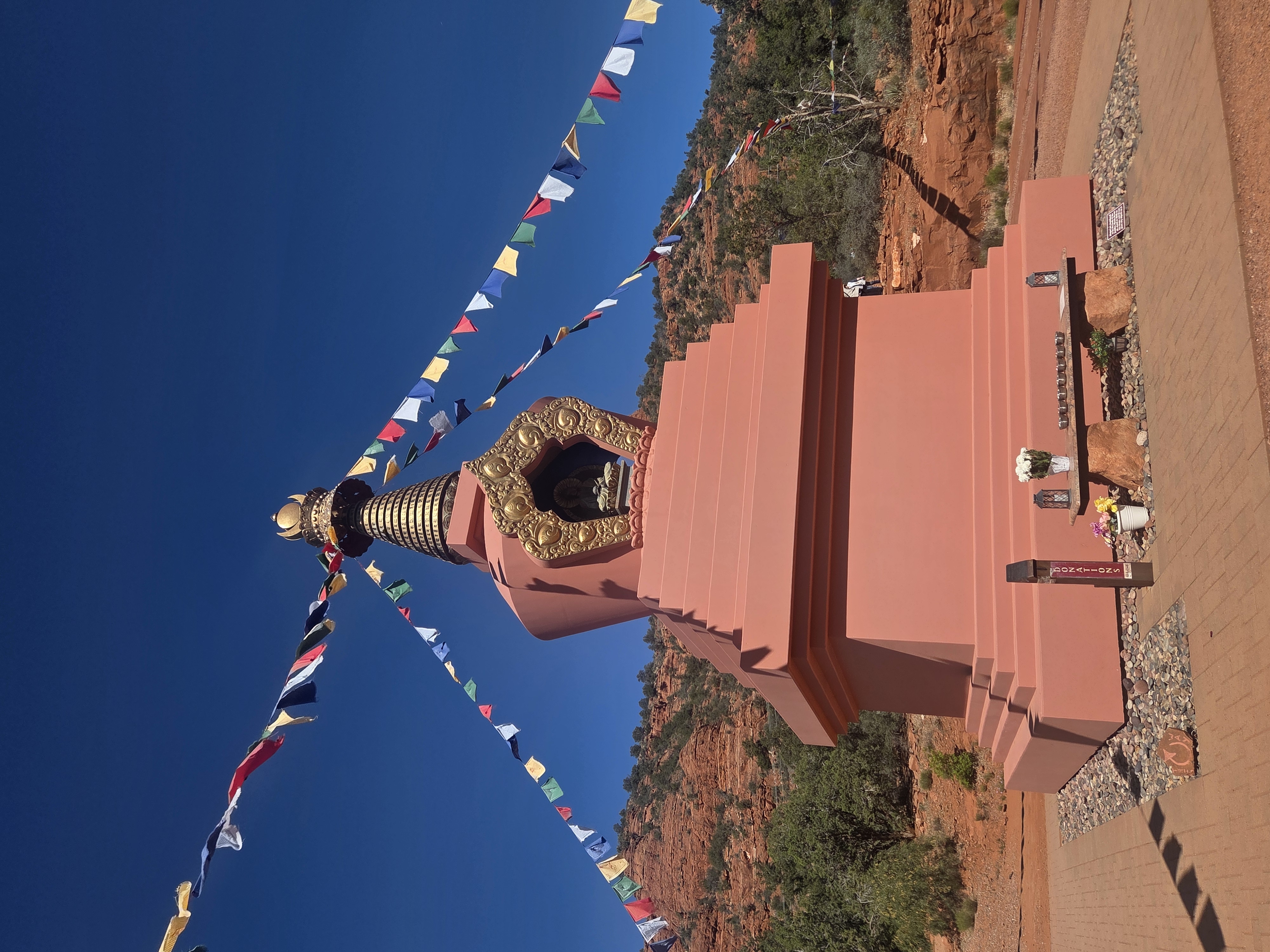 Sedona Temple — prayer flags, red rock vista