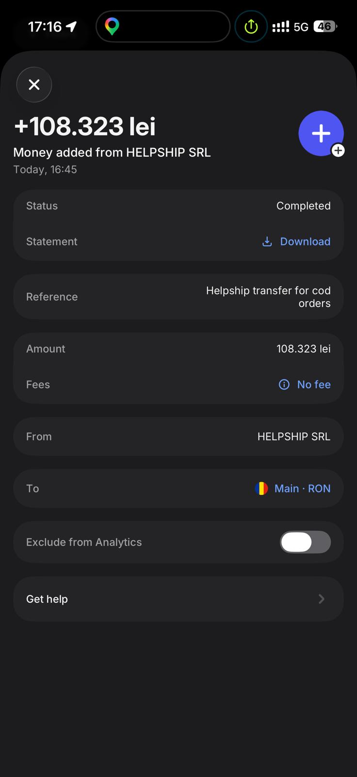 Screenshot cu peste 100k lei încasați astăzi