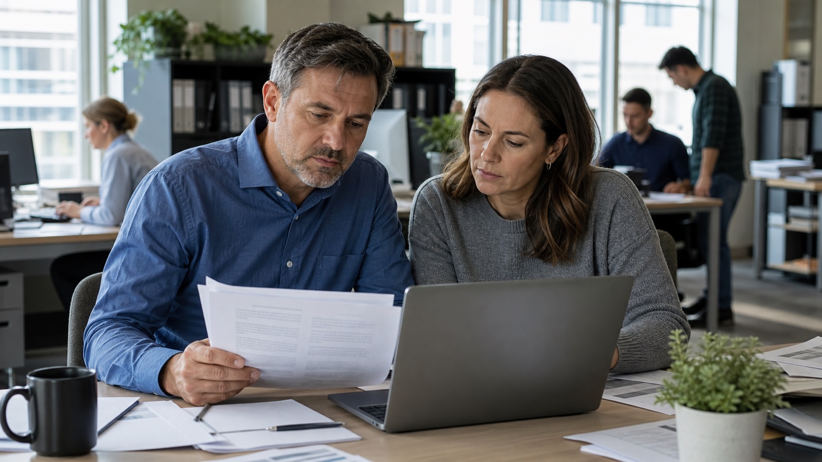 Employer reviewing group health renewal costs, employee contributions, plan design, and implementation timing