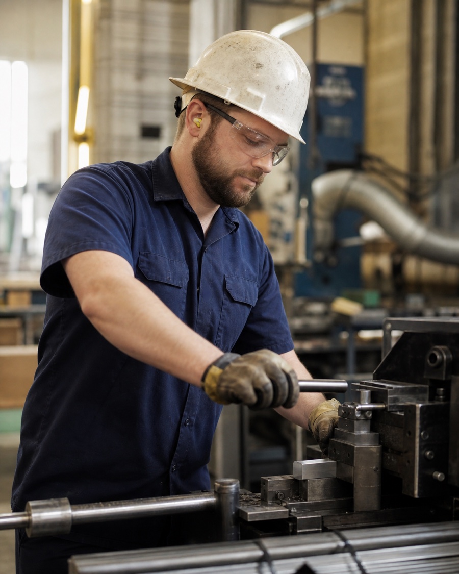 Employee working with machinery in a manufacturing facility