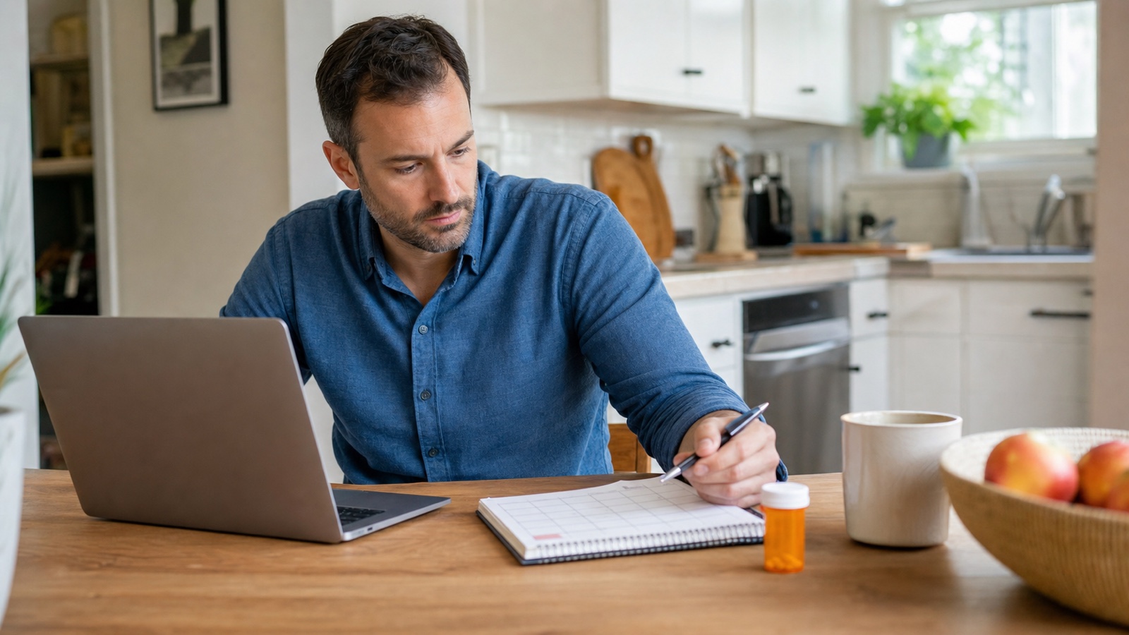 Individual or family comparing health insurance premiums, networks, prescriptions, and enrollment timing