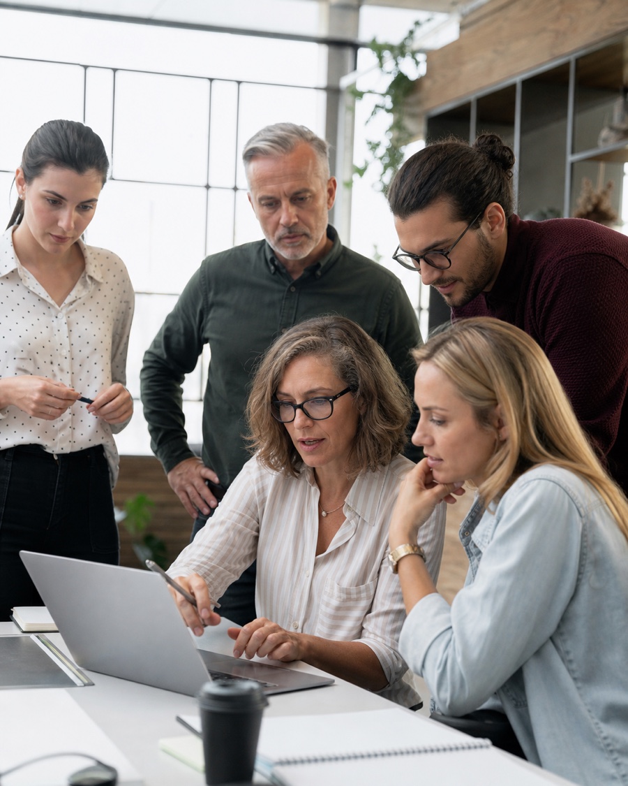 Business team reviewing employee benefit decisions