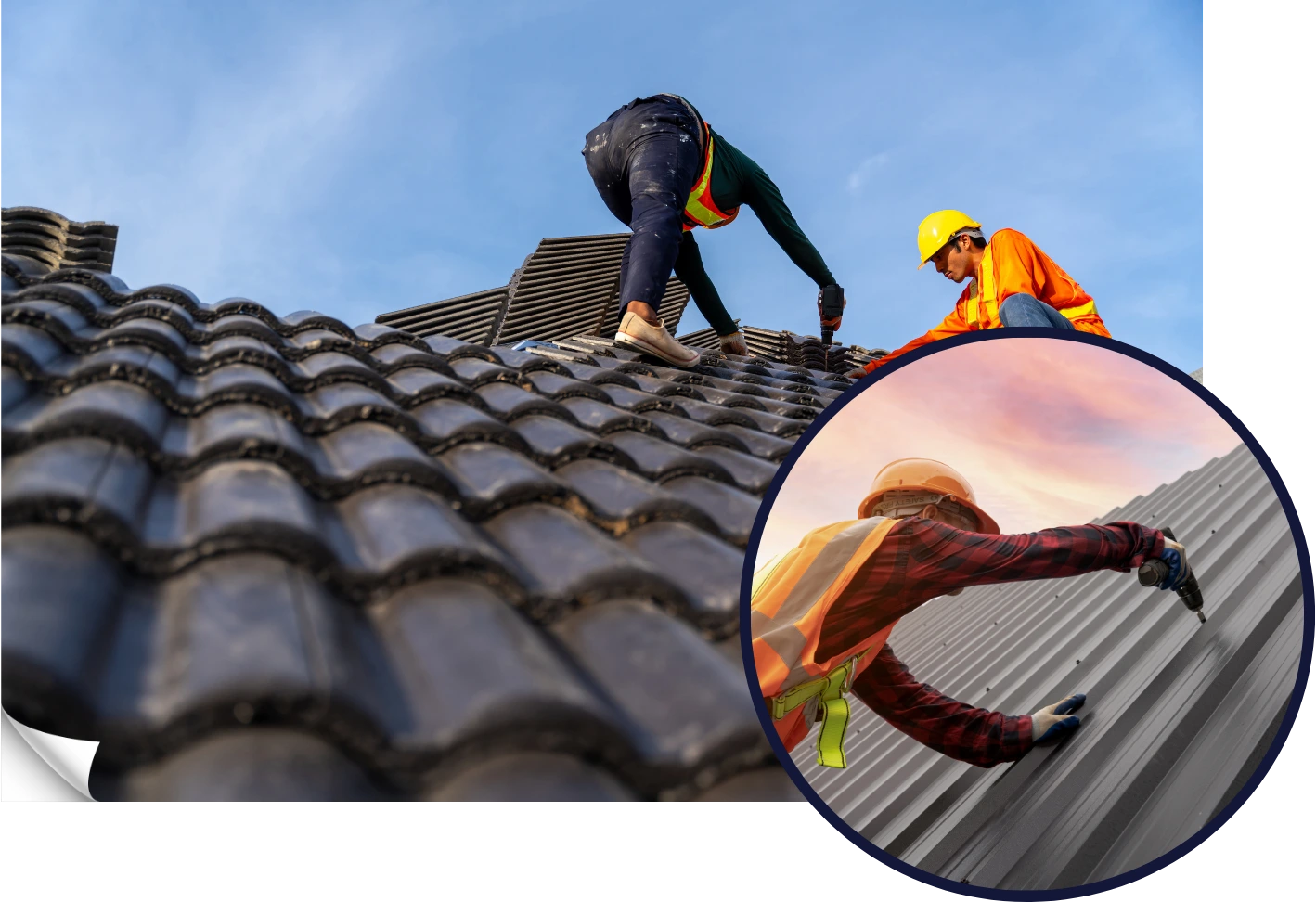 roof restoration and roof repairs melbourne roofing contractors working on tiled and metal roof
