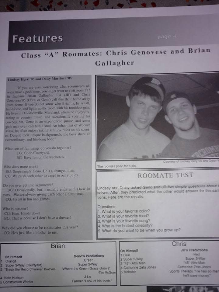 School newspaper feature: Class A Roommates, Chris Genovese and Brian Gallagher