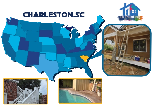 Map showing the 50-mile service area of JR Painting and Remodeling centered on Charleston, SC 29420