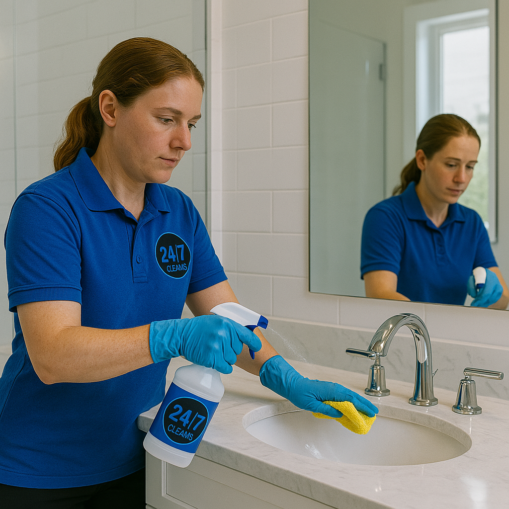 Bathroom move-in cleaning in progress by 24/7 Cleans